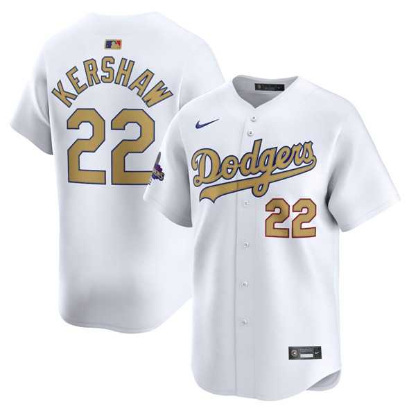 Men%27s Los Angeles Dodgers #22 Clayton Kershaw White 2025 Gold Collection Limited Stitched Jersey Dzhi->los angeles dodgers->MLB Jersey
